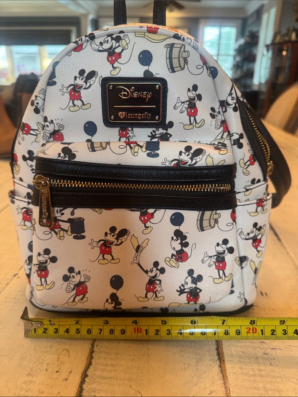 Loungefly White Mickey Mouse Pattern Mini Backpack with Gold Hardware